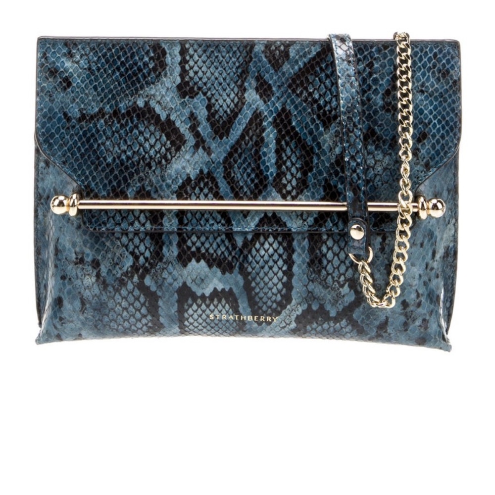 Strathberry blue snakeskin print ctoossbody purse